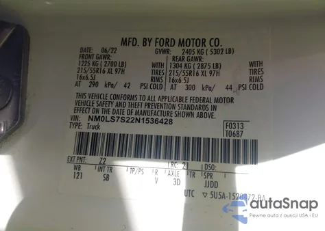 2022 Ford Transit Connect Xl из США, поврежденный, VIN NM0LS7S22N1536428